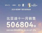 比亚迪11月销量506804辆，同比增长67.2%